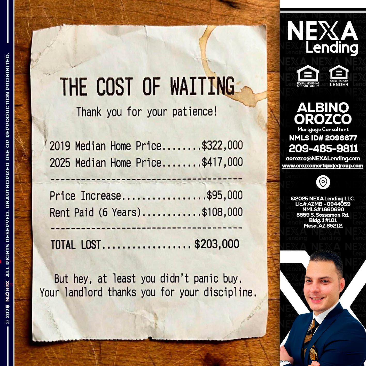 THE COST OF WAITING - Albino Orozco -Mortgage Consultant