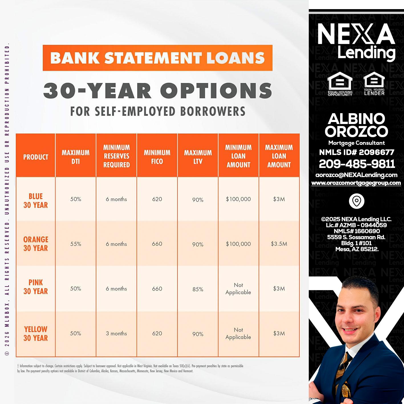 30 YEARS OPTIONS - Albino Orozco -Mortgage Consultant