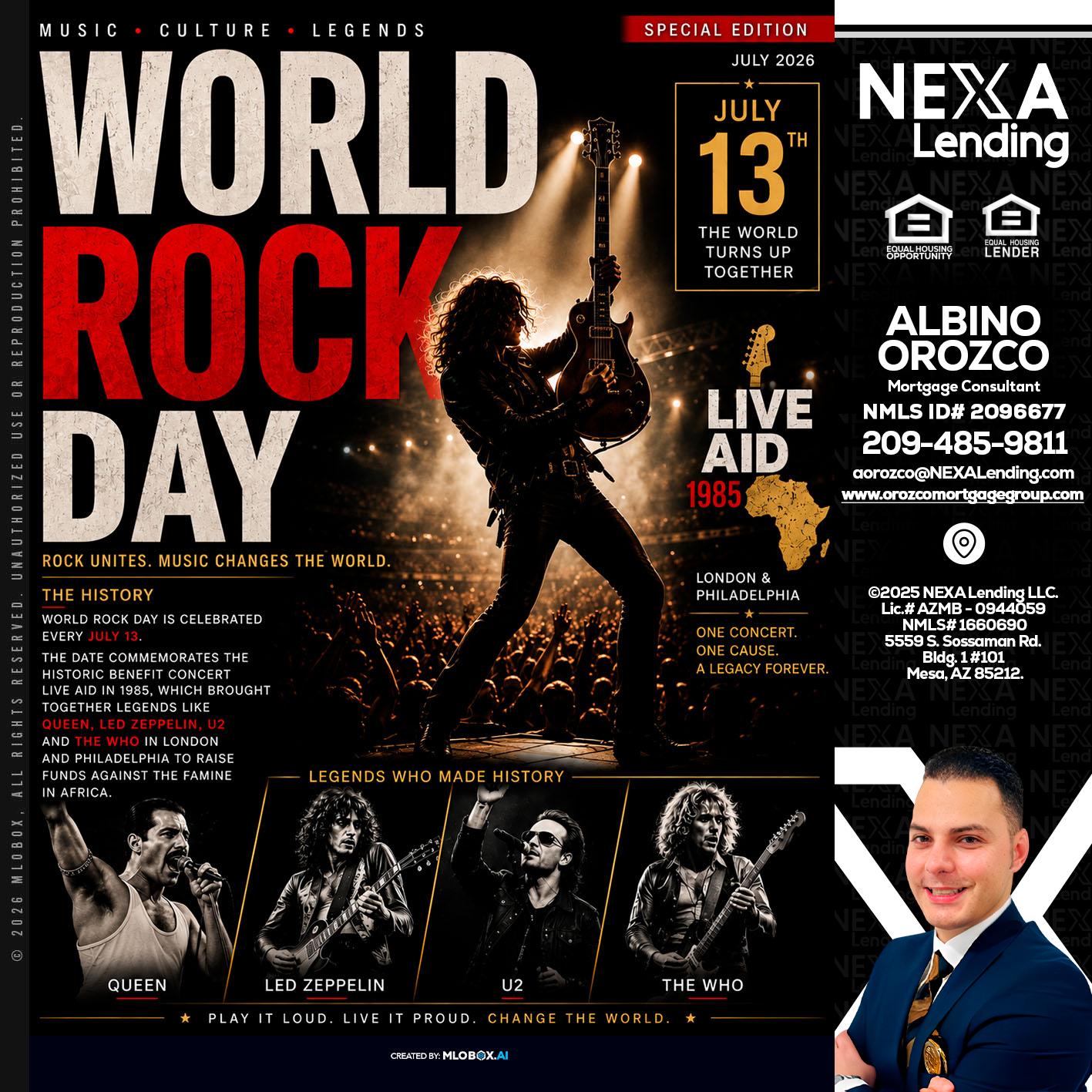 WORLD ROCK MUSIC DAY - Albino Orozco -Mortgage Consultant