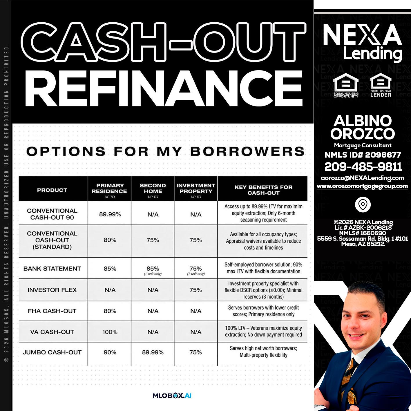 CASH OUT - Albino Orozco -Mortgage Consultant